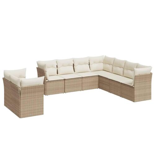 Sofasæt til haven 9 dele med hynder polyrattan beige