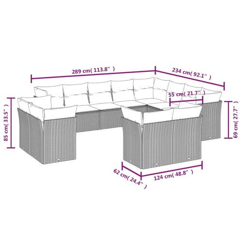 Sofasæt til haven 12 dele med hynder polyrattan sort