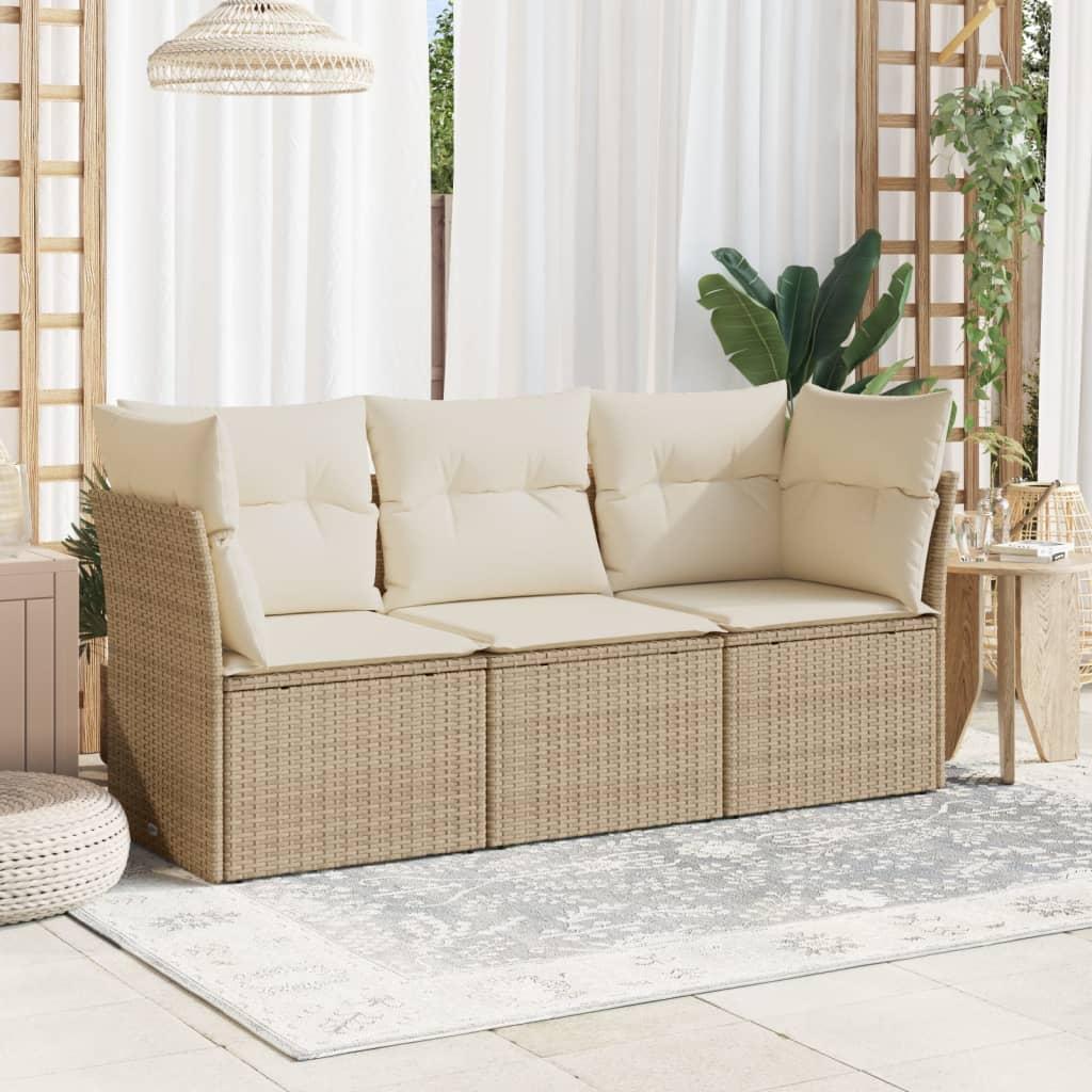 Sofasæt til haven 3 dele med hynder polyrattan beige billede
