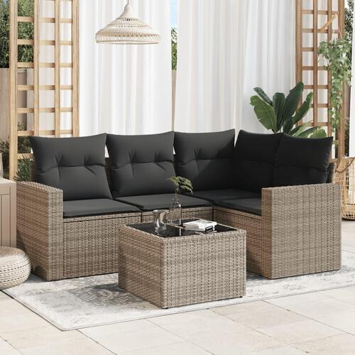 Sofasæt 5 dele med hynder polyrattan grå