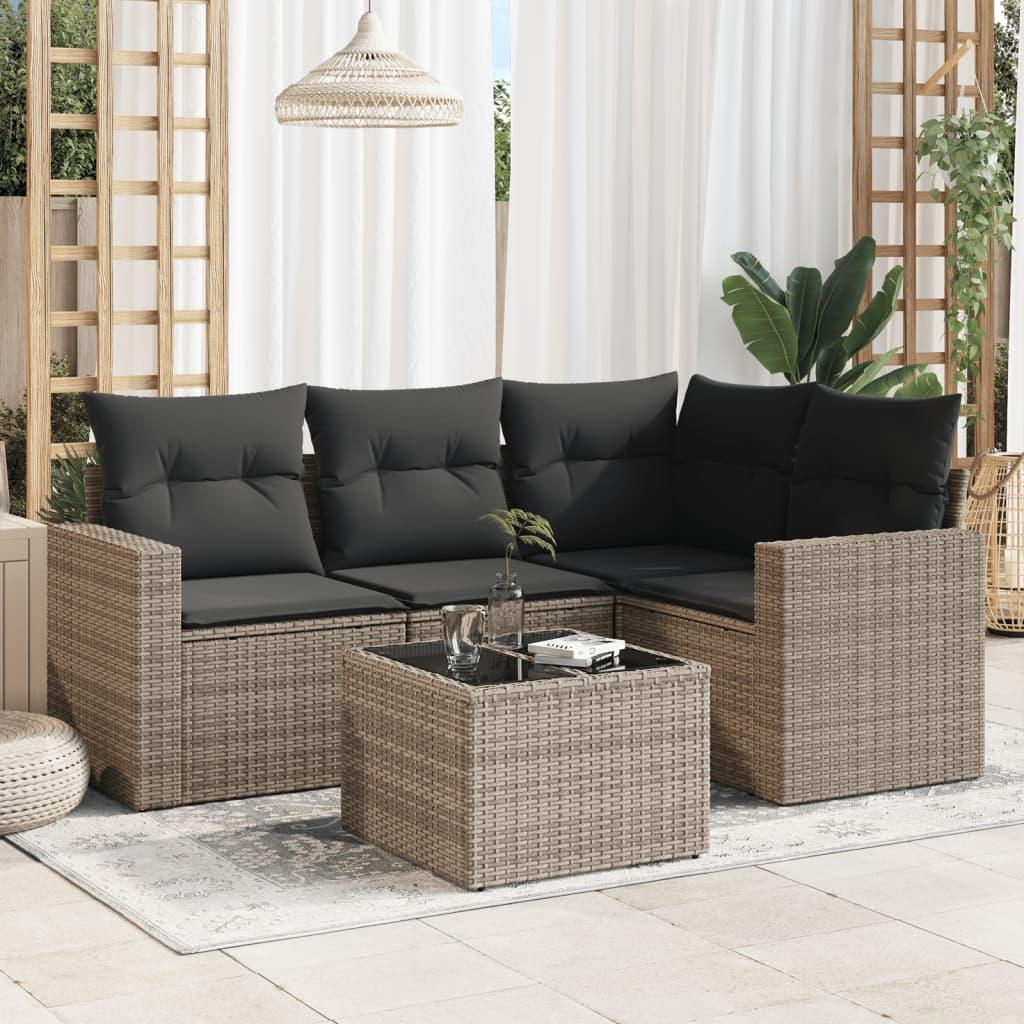 Sofasæt 5 dele med hynder polyrattan grå