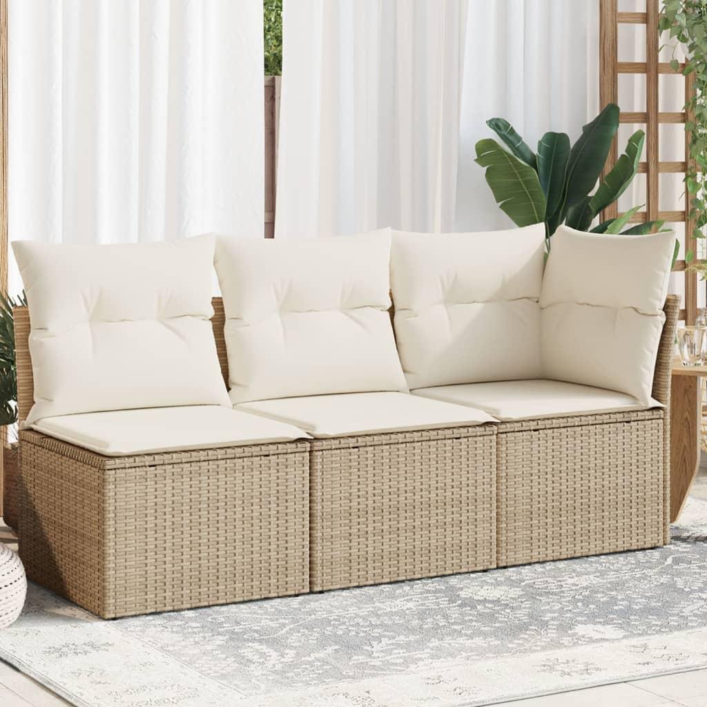 3-personers havesofa med hynder polyrattan beige