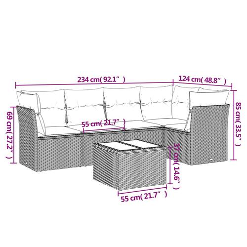 Sofasæt til haven 6 dele med hynder polyrattan beige