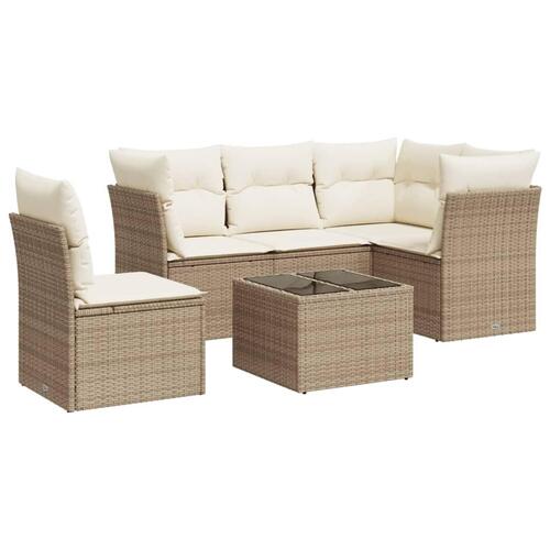 Sofasæt til haven 6 dele med hynder polyrattan beige