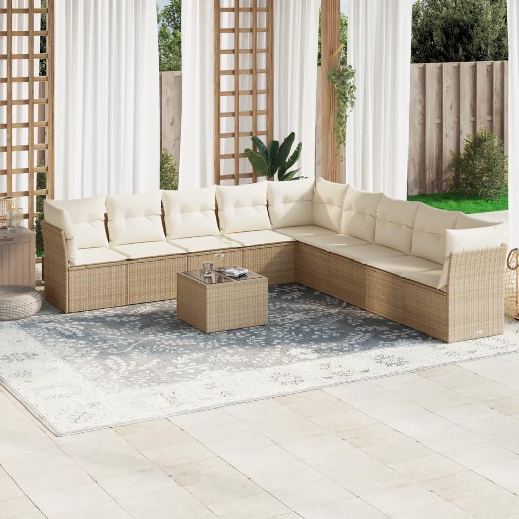 Sofasæt til haven 10 dele med hynder polyrattan beige