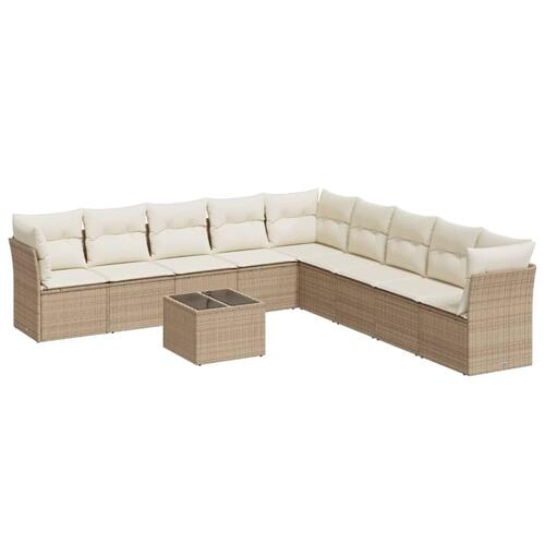 Sofasæt til haven 10 dele med hynder polyrattan beige