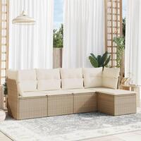 Sofasæt til haven 5 dele med hynder polyrattan beige