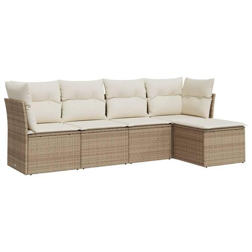 Sofasæt til haven 5 dele med hynder polyrattan beige