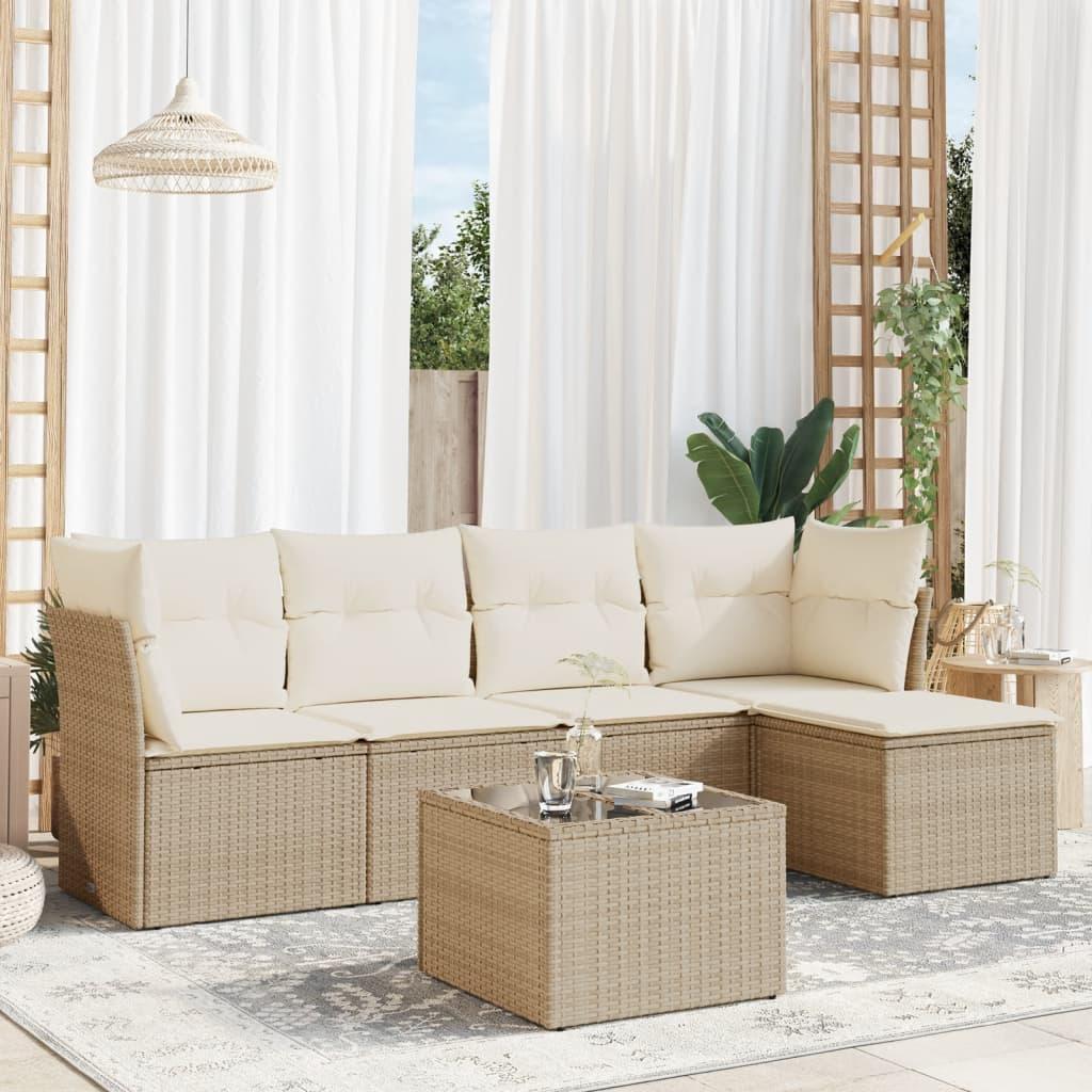 Sofasæt til haven 6 dele med hynder polyrattan beige