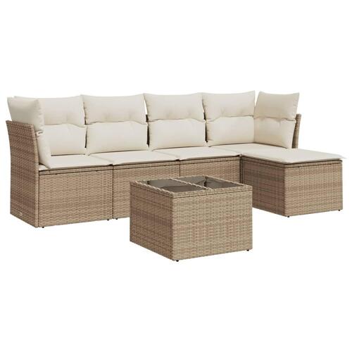 Sofasæt til haven 6 dele med hynder polyrattan beige