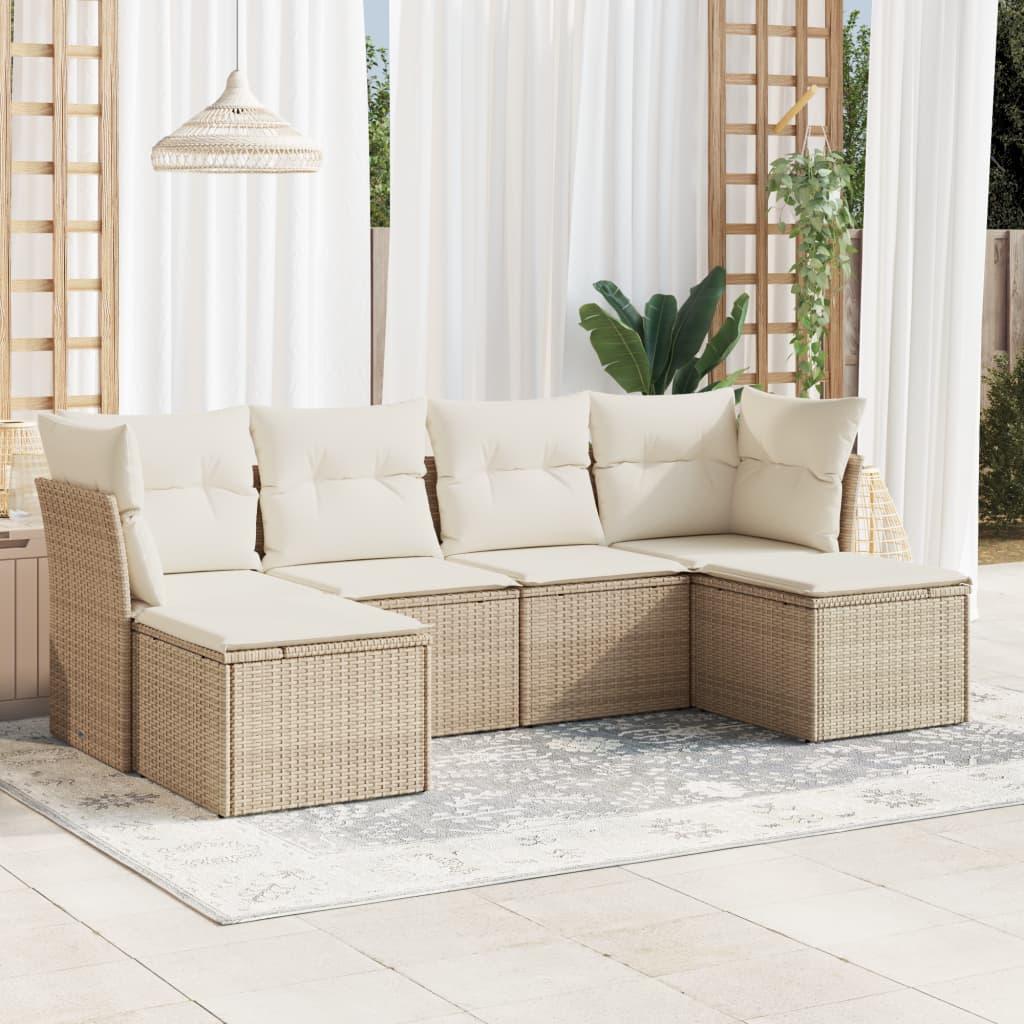 Sofasæt til haven 6 dele med hynder polyrattan beige billede