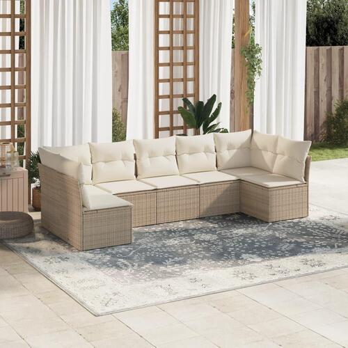 Sofasæt til haven 7 dele med hynder polyrattan beige