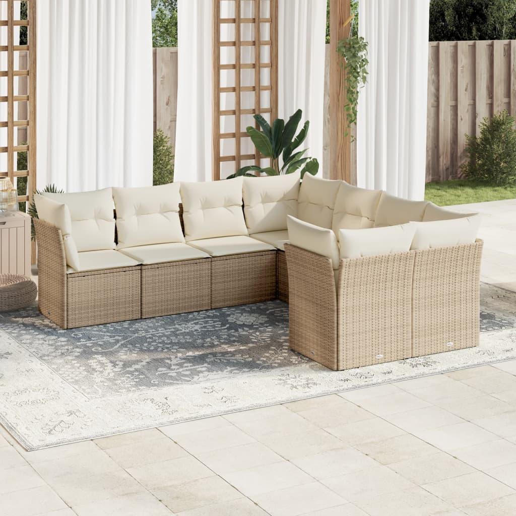 Sofasæt til haven i polyrattan - 8 dele med hynder, beige