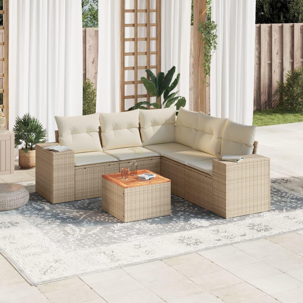 Sofasæt til haven 6 dele med hynder polyrattan beige