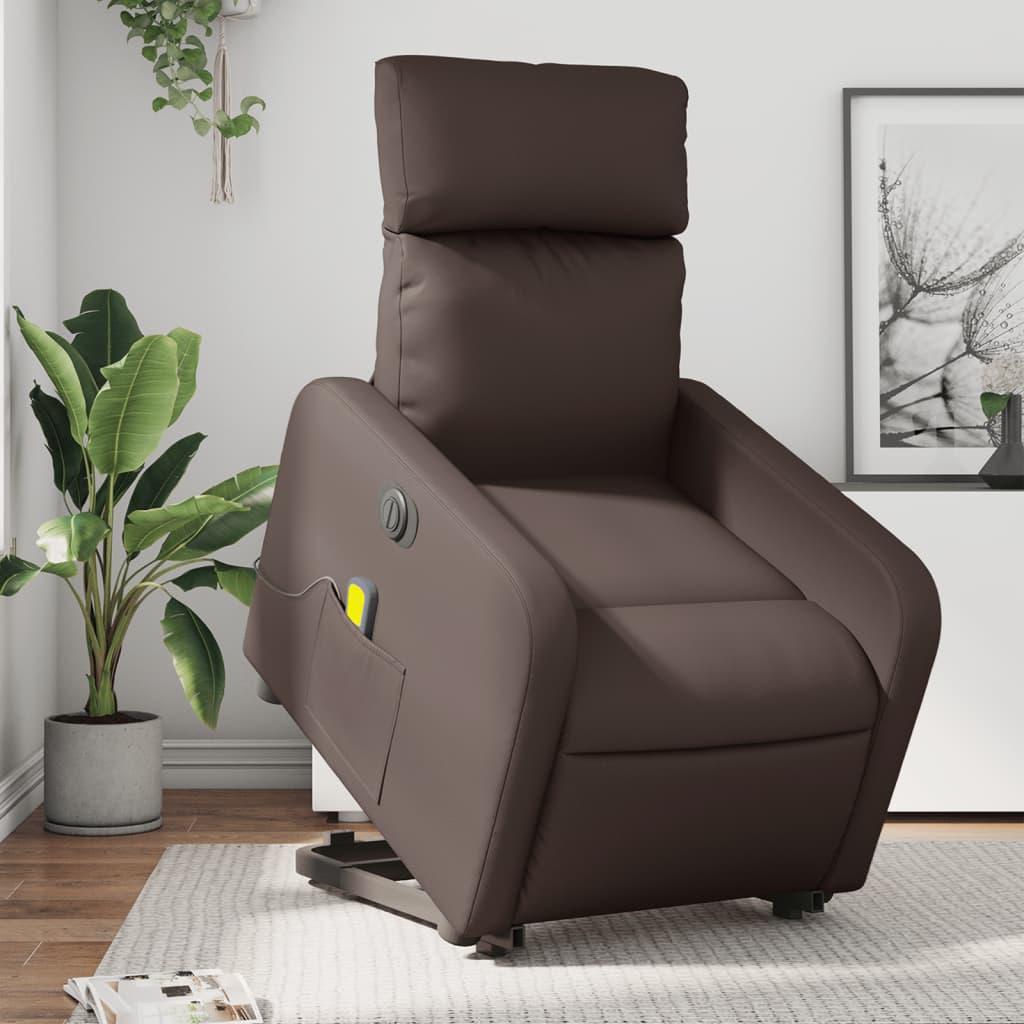 Massagestol med løftefunktion kunstlæder brun