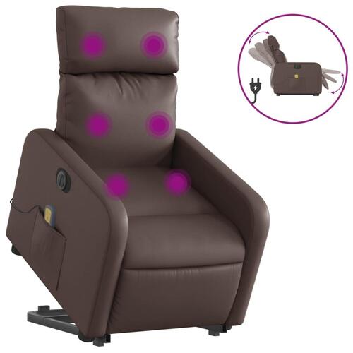 Massagestol med løftefunktion kunstlæder brun