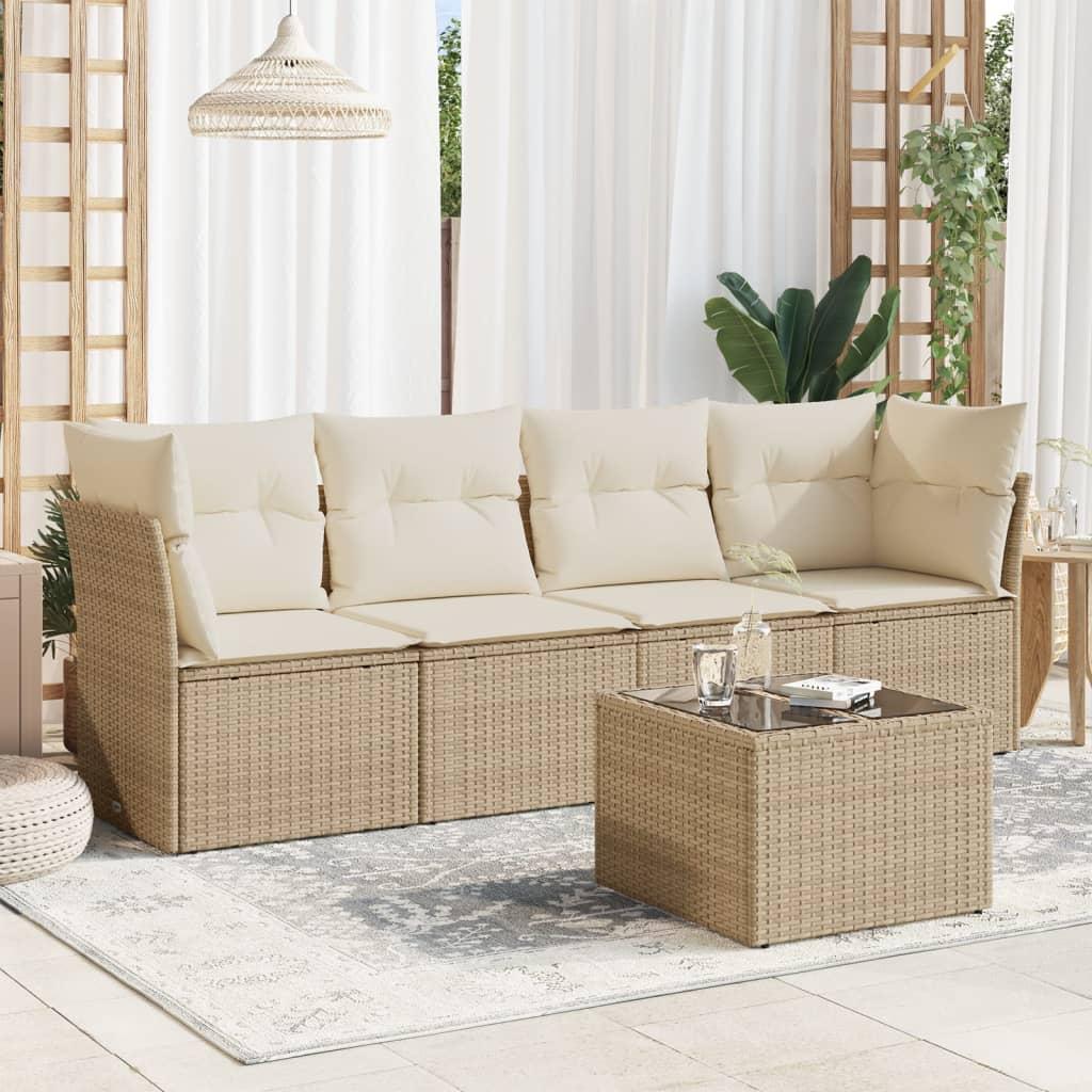 Sofasæt til haven 5 dele med hynder polyrattan beige billede