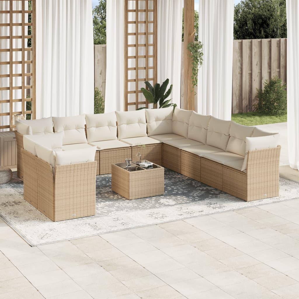 Sofasæt til haven 12 dele med hynder polyrattan beige