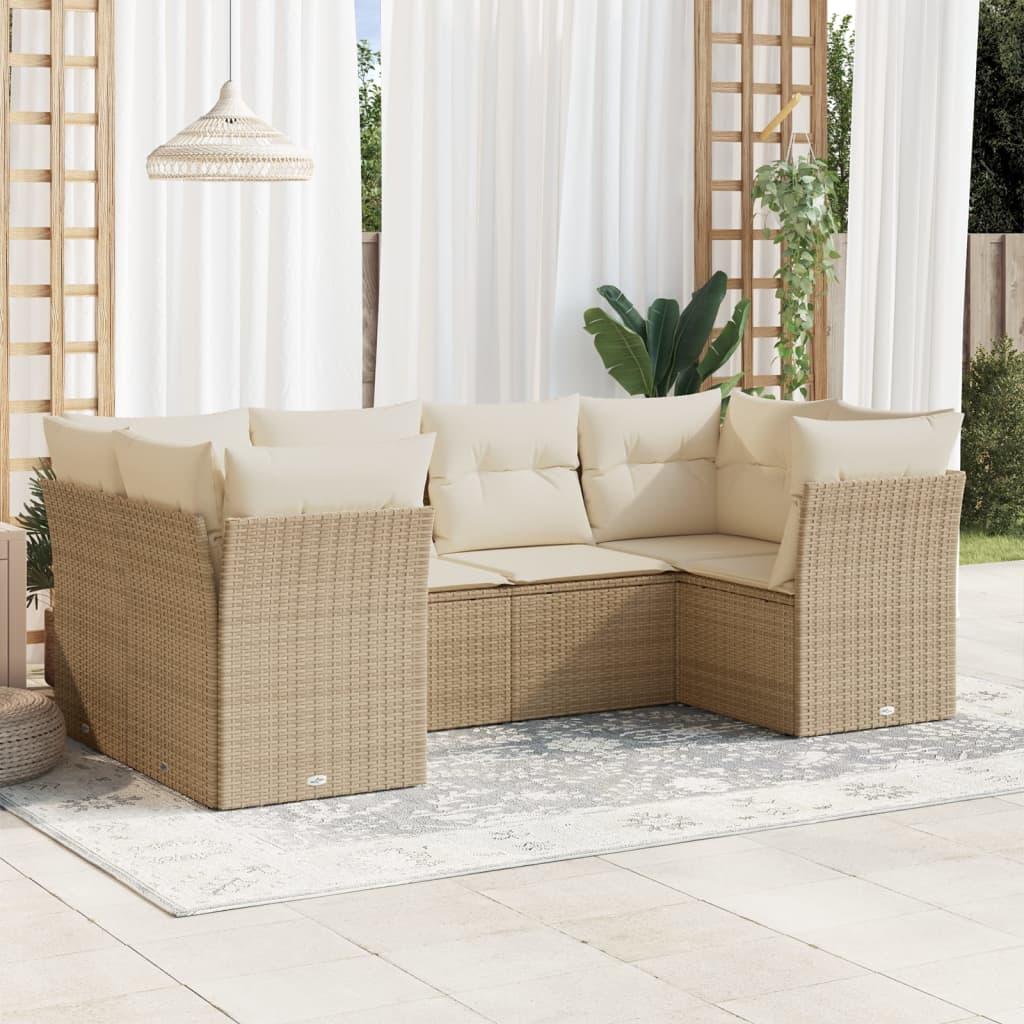 Sofasæt til haven 6 dele med hynder polyrattan beige
