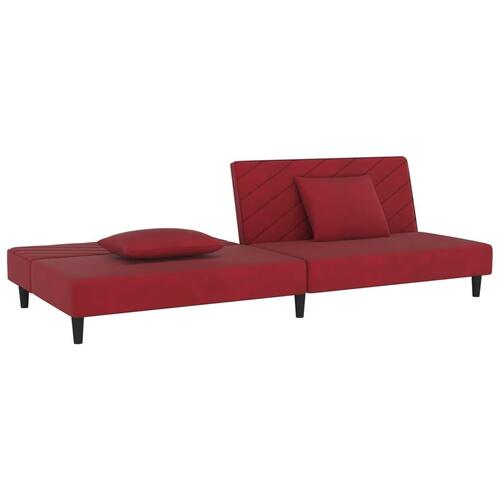 2-personers sovesofa med 2 puder fløjl vinrød