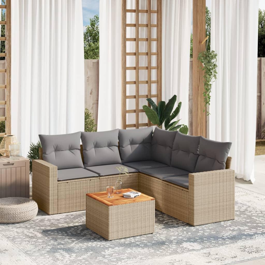 Sofasæt til haven 6 dele med hynder i polyrattan - beige billede