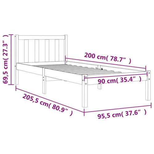 Sengeramme 90x200 cm massivt fyrretræ gyldenbrun