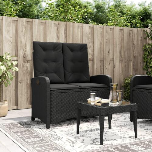 Havebænk med hynder og lænefunktion polyrattan sort