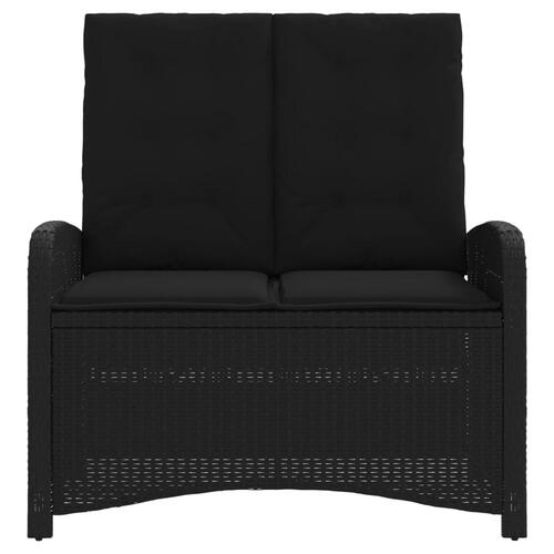 Havebænk med hynder og lænefunktion polyrattan sort