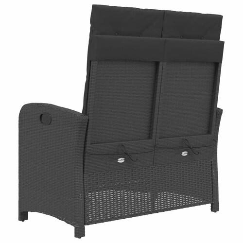 Havebænk med hynder og lænefunktion polyrattan sort