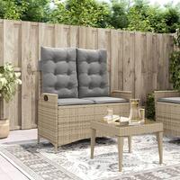Havebænk med hynder og lænefunktion polyrattan beige