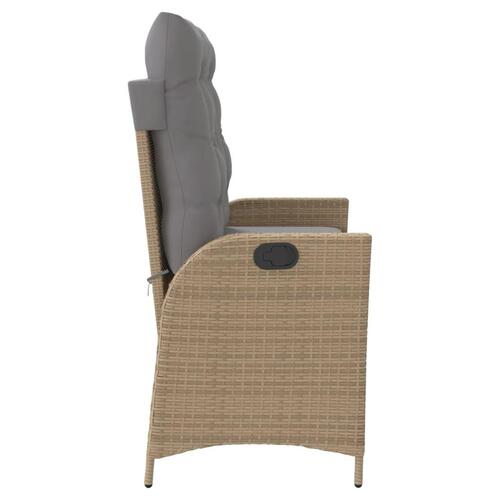 Havebænk med hynder og lænefunktion polyrattan beige