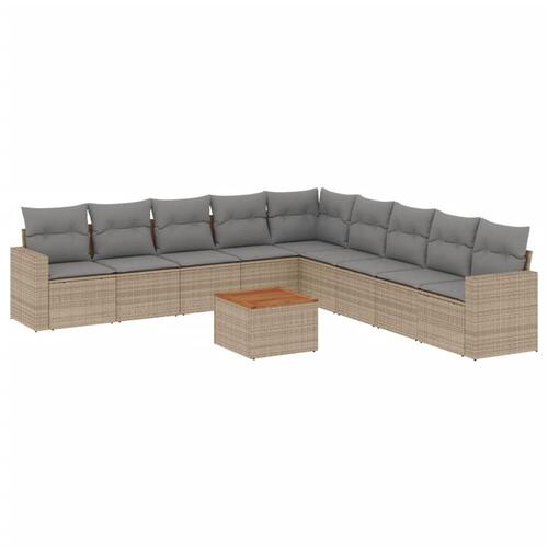 Sofasæt til haven 10 dele med hynder polyrattan beige