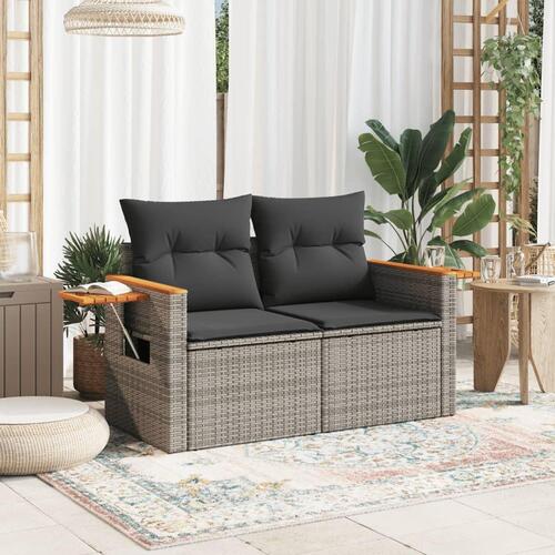 2-personers havesofa med hynder polyrattan grå