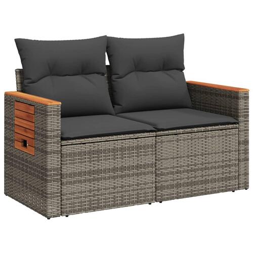 2-personers havesofa med hynder polyrattan grå