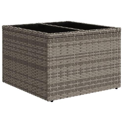 Havebord med glastop 55x55x37 cm polyrattan grå