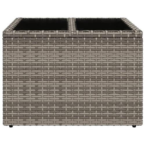 Havebord med glastop 55x55x37 cm polyrattan grå