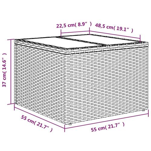 Havebord med glastop 55x55x37 cm polyrattan grå