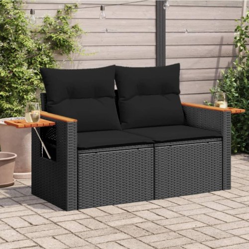 2-personers havesofa med hynder og sideborde - sort