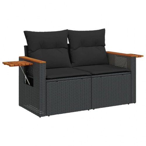 2-personers havesofa med hynder og sideborde - sort