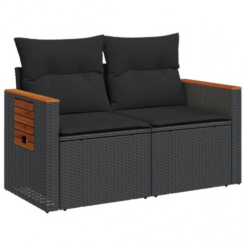 2-personers havesofa med hynder og sideborde - sort