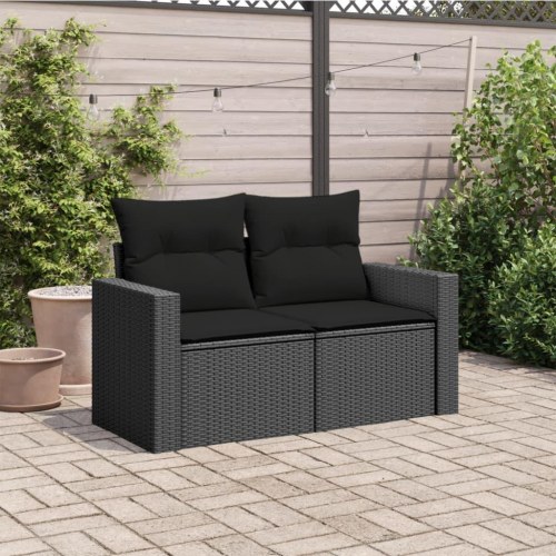 Havesofa 2-personers i sort polyrattan med hynder