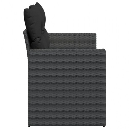 Havesofa 2-personers i sort polyrattan med hynder