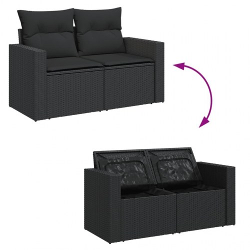 Havesofa 2-personers i sort polyrattan med hynder