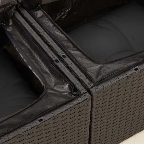 Havesofa 2-personers i sort polyrattan med hynder