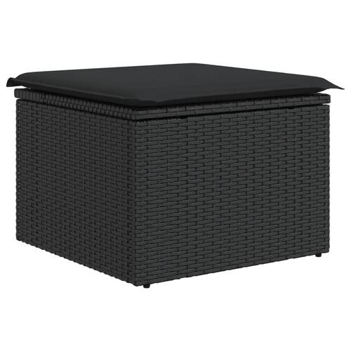 Haveskammel med hynde 55x55x37 cm polyrattan sort