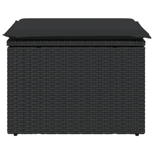 Haveskammel med hynde 55x55x37 cm polyrattan sort