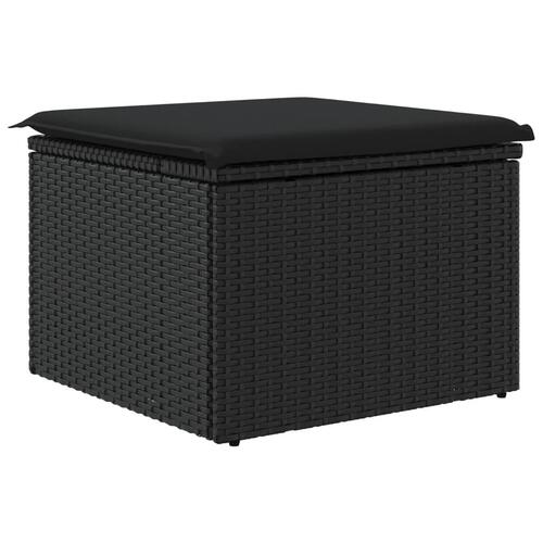Haveskammel med hynde 55x55x37 cm polyrattan sort