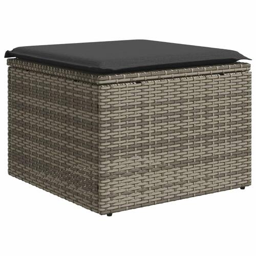 Haveskammel med hynde 55x55x37 cm polyrattan grå