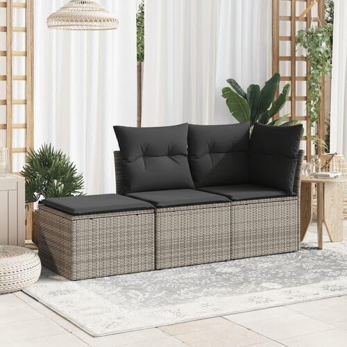 Haveskammel med hynde 55x55x37 cm polyrattan grå