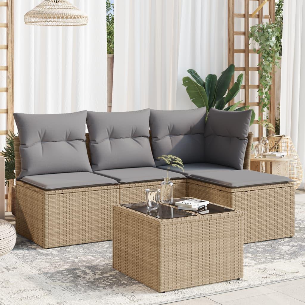 Sofasæt til haven 5 dele med hynder polyrattan beige